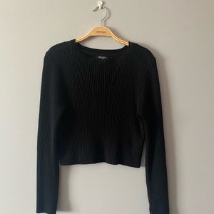 Cropped Black Ribbed Sweater